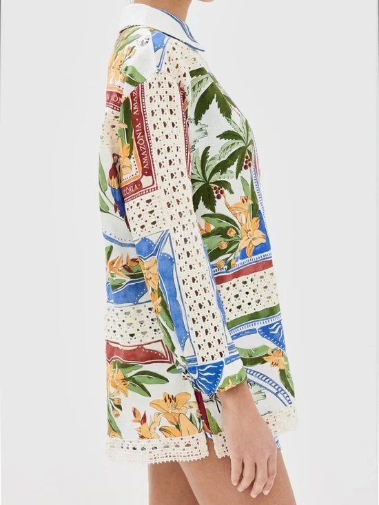 Farm Rio Tropical Destination Crochet Shirt Off White Medium NWT $248 - Picture 15 of 16